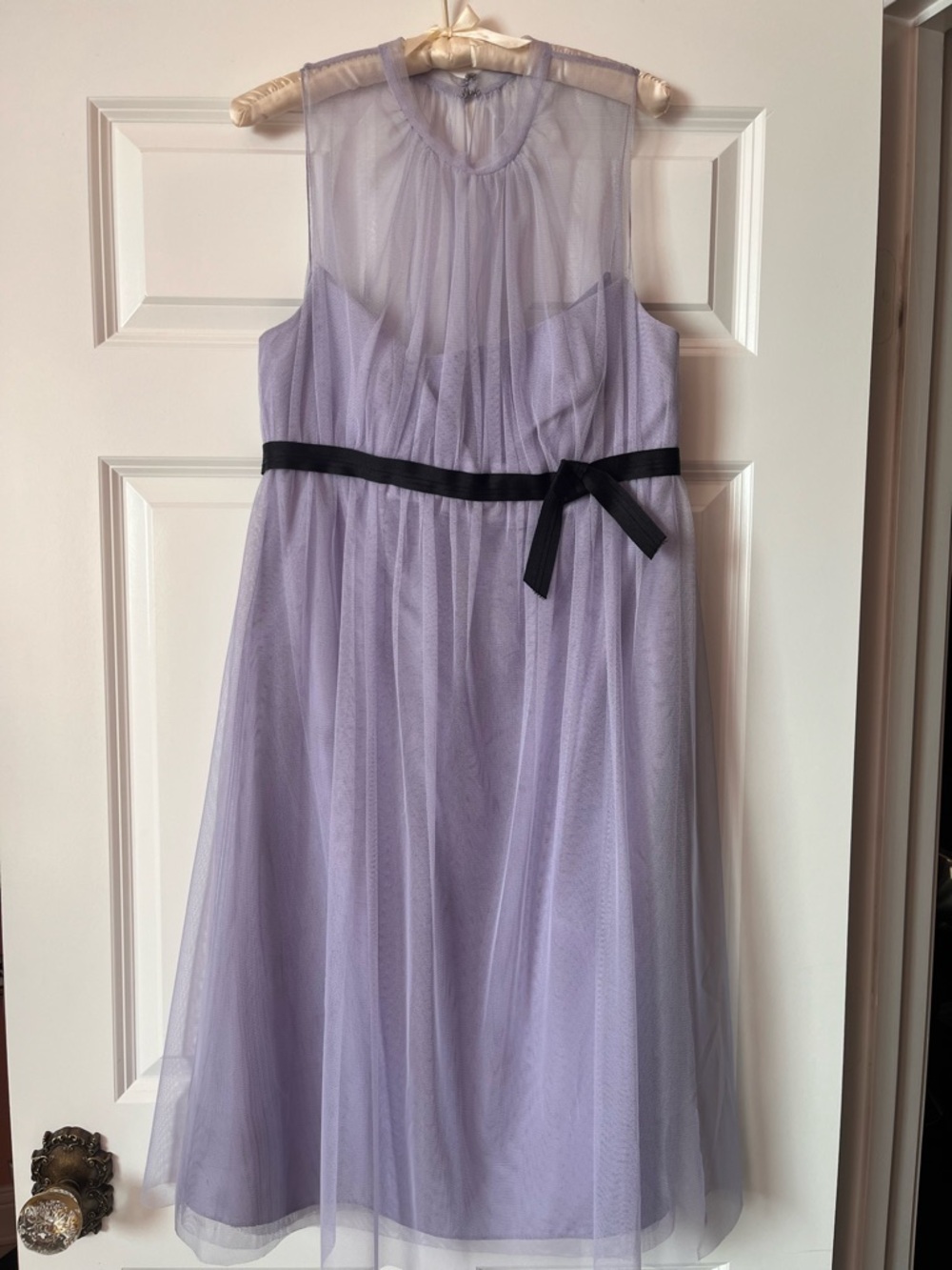 Vera Wang Lavender Tulle Dress with Black Waist Ribbon